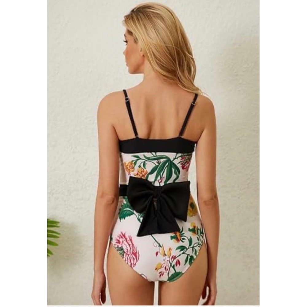 Strapless Swimsuit Lace Up Adjustable Animal Botanical Print Swimsuit Size S